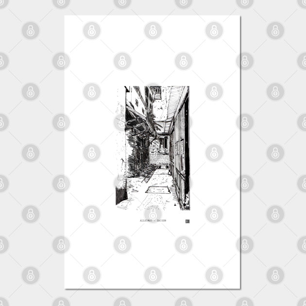 Alleyway Saigon Vietnam Pen and Ink Illustration Alleyway Posters